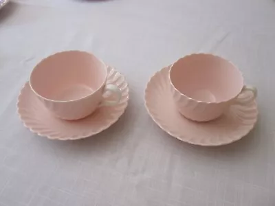 Buy Minton Fine Bone China Shell Pink Flute Fife Two Tea Cups And Saucers Vintage • 8.99£