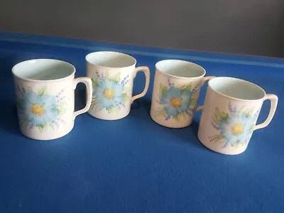 Buy Set Of Four Branksome Hand Painted Ceramic Flower Mugs. • 8.99£