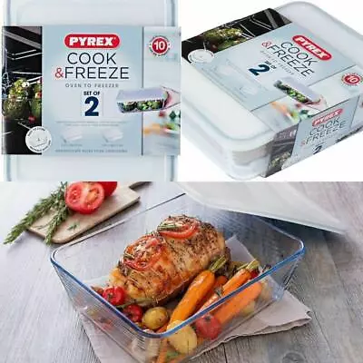 Buy 2 X STRONG Pyrex Rectangular Storage Glass Dish Containers With Lid 1.5L & 2.6L • 19.99£