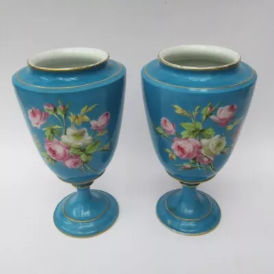 Buy Pair Of Sevres Style Antique French Porcelain Vases, Hand Painted, C1890 • 85£