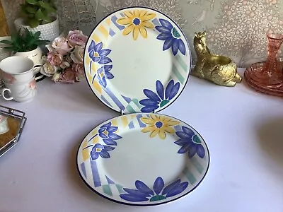 Buy 2 X STAFFORDSHIRE TABLEWARE Dinner Plates 26cm Blue & Yellow Floral Pattern • 14.99£