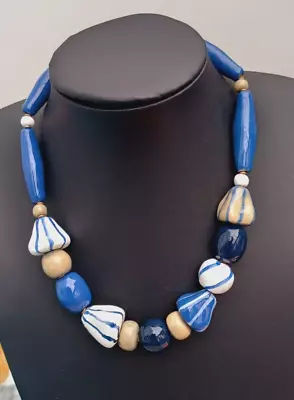 Buy Vintage Painted Glazed Pottery Beaded Necklace Collar Blue & White Jewellery 532 • 12.99£