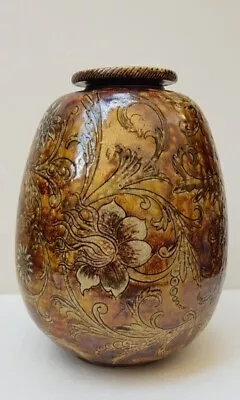 Buy Large Martin Brothers Saltglaze Stoneware Art Pottery Vase. Dark Brown/floral. • 1,450£