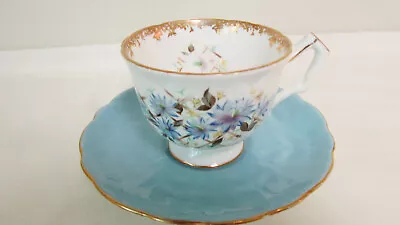 Buy Ansley Bone China England C & S Set--Blue Flowered Cup W/Blue Saucer-Gold Trim • 11.20£