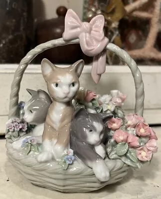 Buy Vintage Lladro Purr-Fect Kittens Cats In A Flower Basket Porcelain Figurine 1444 • 93.36£