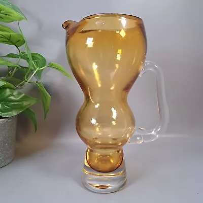 Buy Vintage Krosno Poland Amber Glass Double Bubble Glass Jug Retro Vtg Mcm • 9£