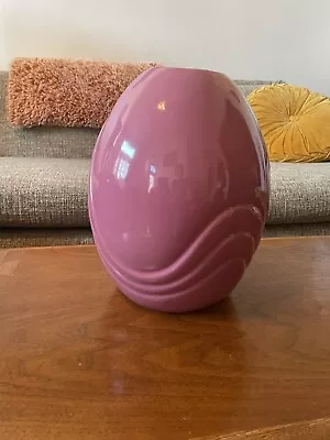 Buy Drape Pink Vase 12” Dusty Mauve Oval Retro Art Deco Ceramic 70s 80s 90s Vintage • 16.80£