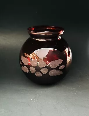 Buy Anchor Hocking Royal Ruby Red Glass Ivy Ball Vase 4” Original Sticker • 13.97£