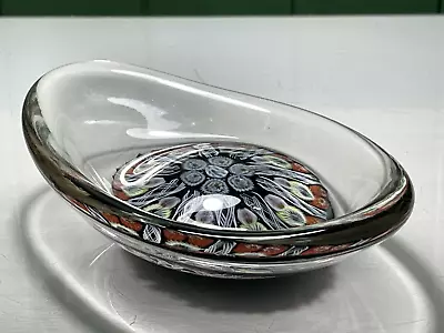Buy Scottish Strathearn White Latticino & Red Mille Fiori Cane Art Glass Dish • 14.99£
