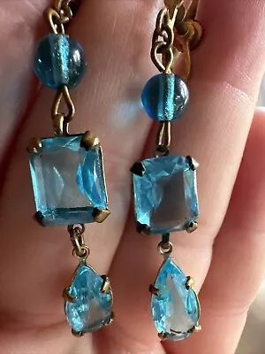 Buy Antique Vint Art Deco Czech Faceted Glass Blue Screw Back Dangly Earrings-Wed Br • 28£