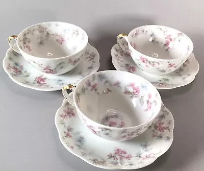 Buy Haviland China Limoges France Schleiger Pattern Pink Floral Three Cup/saucer Set • 37.26£