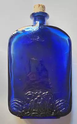 Buy Vintage Cobalt Blue Glass Bottle Embossed Floral Pattern • 14.99£
