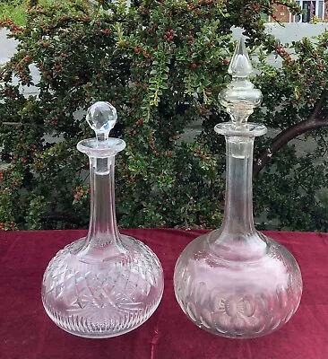 Buy Pair Of Late 19th Century Antique Crystal Cut Glass Onion Form Decanters C1890 • 9.99£