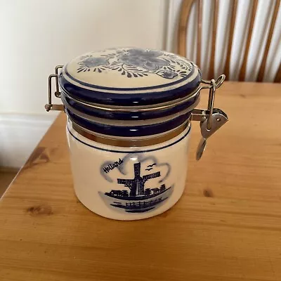 Buy Vintage Delft Blue & White Windmill 4.5  Ceramic Canister Jar With Clip Lock Lid • 9.50£