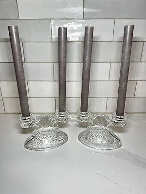 Buy Pair Of 1930’s Pressed Glass Ornate Candle Holders • 27.96£