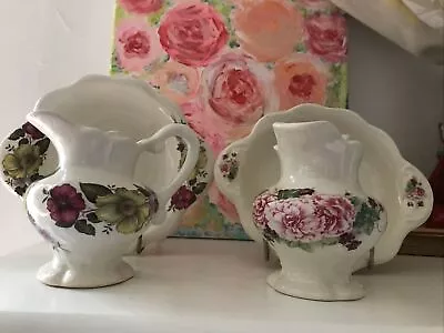 Buy Pair Of Vintage Small Wash Bowl And Jug - Cream Floral Pink Roses Dressing Table • 14£