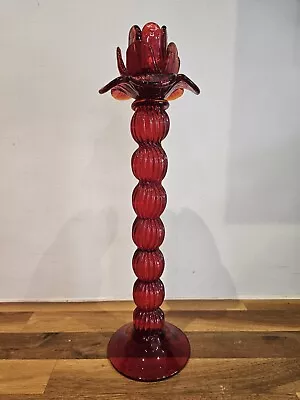 Buy Venetian Murano Glass Red Rose Candlestick Tall Candle Holder Salviati • 85£