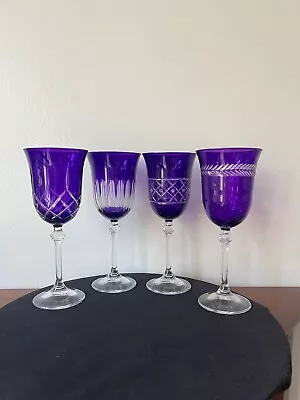 Buy 🔴 VTG Le Stelle Set Of 4 Amethyst Cut To Clear Wine Water Glasses  • 60.58£