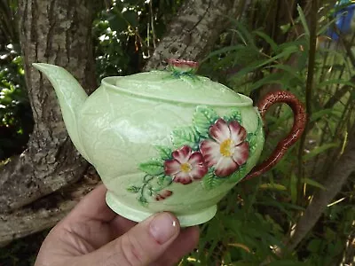 Buy 1930s Carlton Ware Teapot In Green Wild Dog Rose Design. Australian Design • 44.99£