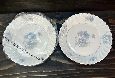 Buy Haviland Limoges Bergere Soup Bowls 7 1/2  Blue Floral Gold Verge New Old Stock • 33.55£