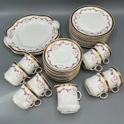 Buy Antique English Bone China Tea Set Large Service Pink Gold Edwardian COLLECTION • 50£