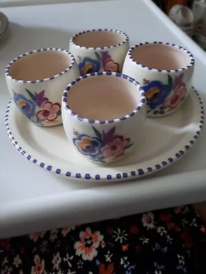 Buy Vintage Poole Pottery Set 4 Egg Cups On Plate Set  NM Pattern • 24.99£