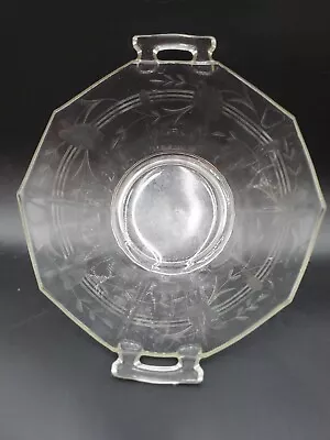 Buy Etched Clear Glass Small Serving Bowl With Handles 9x10x3  Vintage • 18.64£