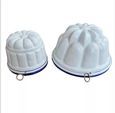 Buy Vintage Bassano Ceramiche White & Blue Bakeware Bundt Molds, Italy. Set Of Two. • 25.16£