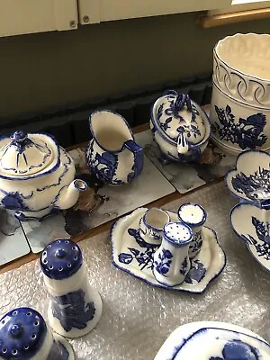 Buy   Victoria Staffordshire Ironstone Flow Blue & White Rose. 13 Items • 50.99£