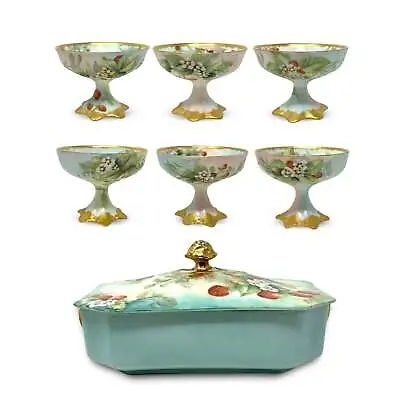 Buy Haviland Limoges Antique Covered Strawberry Dish & (6) Punch/ Sherbet Cups • 462.13£