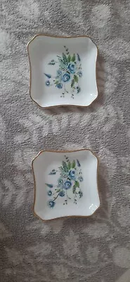 Buy Coalport Tintern Trinket Dish Square Bone China Pin Dish Blue And White Flowers • 20£