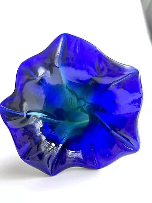 Buy Unique Rare Blowed Glass Art Object Flower Stem Blue Cobalt Artist Signed • 79.91£