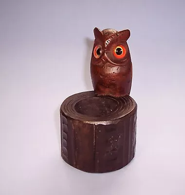 Buy Vintage BLACK FOREST Carved WOODEN OWL SPILL HOLDER Ornament With Glass Eyes • 0.99£