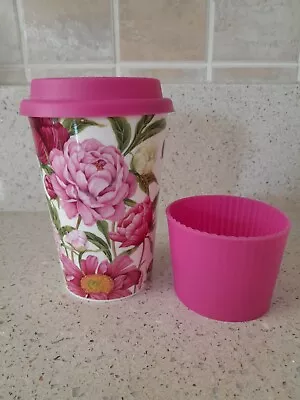 Buy Dunoon Peony Bone China  Travel Mug With Silicone Lid & Heat Resistant Band  • 19.99£