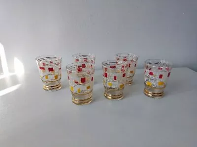 Buy Vintage French 1950 Tumbler Set X 6 Glass Small Checked Red Gold 2.7  • 16.99£