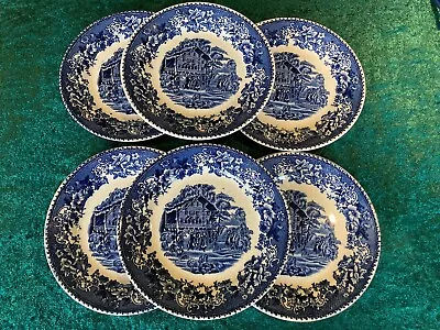 Buy Set Of Six Thomas HUGHES & Son AVON Cottage Blue & White Tea Side Salad Plates • 19.95£