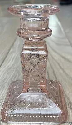 Buy Vintage Pink Depression Cut Glass Candle Holder 5”H / Rare Find • 12£