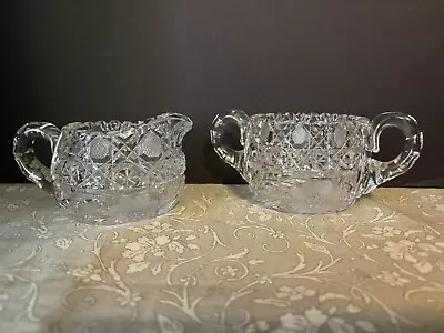 Buy Antique  American Brilliant Period Cut Crystal Glass Sugar & Creamer • 58.71£