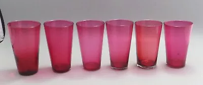 Buy Set Of 6 Similar Vintage Cranberry Glass Tumblers - 9.3cm To 10cm High • 29.99£