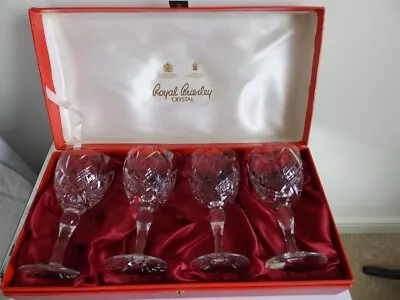 Buy ROYAL BRIERLEY Crystal Wine Glasses X 4  RED Box Vintage Signed & Blue Labels • 35£