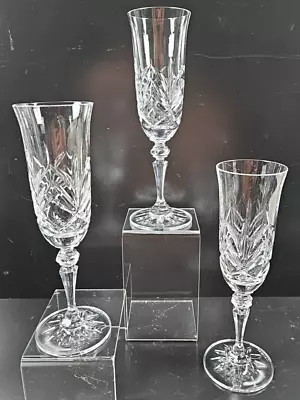 Buy 3 Galway Kylemore Fluted Champagne Set Crystal Clear Floral Fan Cut Ireland Lot • 53£