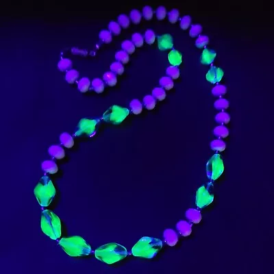 Buy Uranium Necklace 21'' Uranum Blue Vaseline Glass Old Czech Beads Women`s Jewelry • 45.20£