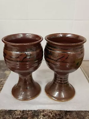Buy 2 X John Lomas Vintage Studio Pottery Stoneware Goblets Tenmoku Glaze- 1 Damaged • 12£