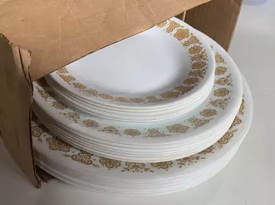 Buy Set Of 20 CORELLE BUTTERFLY GOLD Corning Dinnerware Plates Dishes • 45.66£