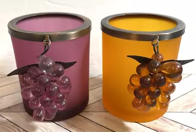 Buy Home Interiors Vintage Glass Votive Candle Holders Set Of Two With Grapes • 11.65£