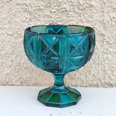 Buy Vintage Stained Glass Footed Candy Fruit Bowl Turquoise Bowl  • 28.33£