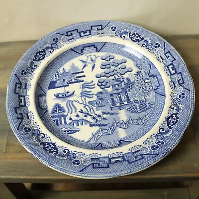 Buy Antique Blue & White Willow Pattern Dinner Plates 26 Cm 10¼ Inch EUC Unmarked • 6.99£