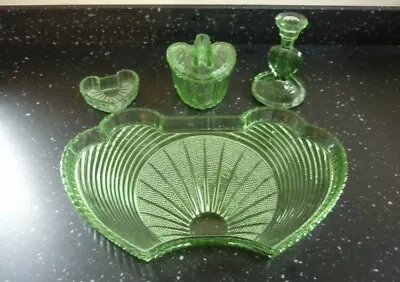 Buy Vintage 1930s Reich 8975 6-piece Green Glass Trinket Set Art Deco Excellent • 48£