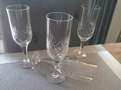 Buy Crystal Champagne Flutes Cut Glass X 4 Vintage • 20£