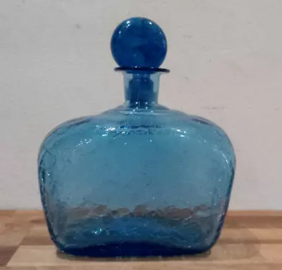 Buy Mcm Retro Italian  Blue Glass Crackle Glaze Decanter • 15£